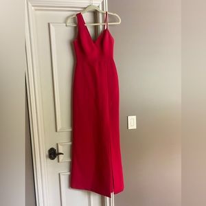 BCBG Maxazari red, long, one shoulder dress . Spaghetti strap is adjustable.